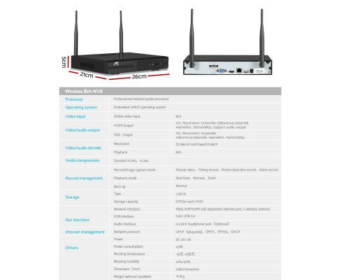 UL-tech Wireless CCTV Home Security Camera System WIFI Outdoor 8CH 3MP NVR 4TB