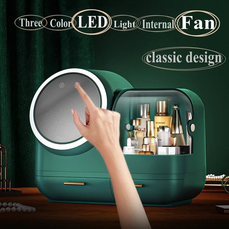 High Quality Makeup Storage Organizer Case LED Light With Fan