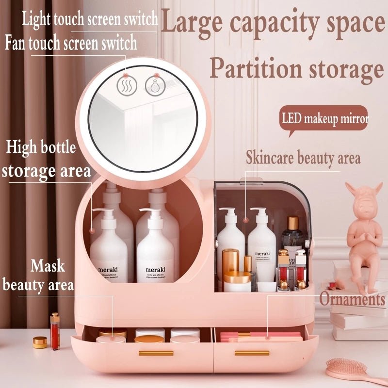 High Quality Makeup Storage Organizer Case LED Light With Fan