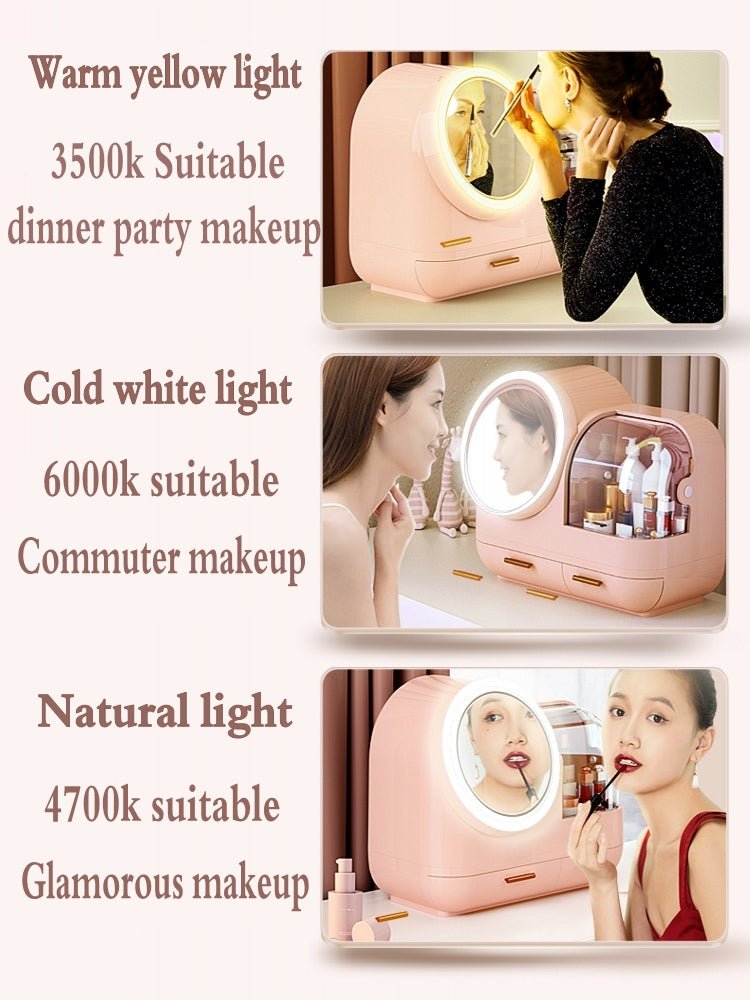 High Quality Makeup Storage Organizer Case LED Light With Fan