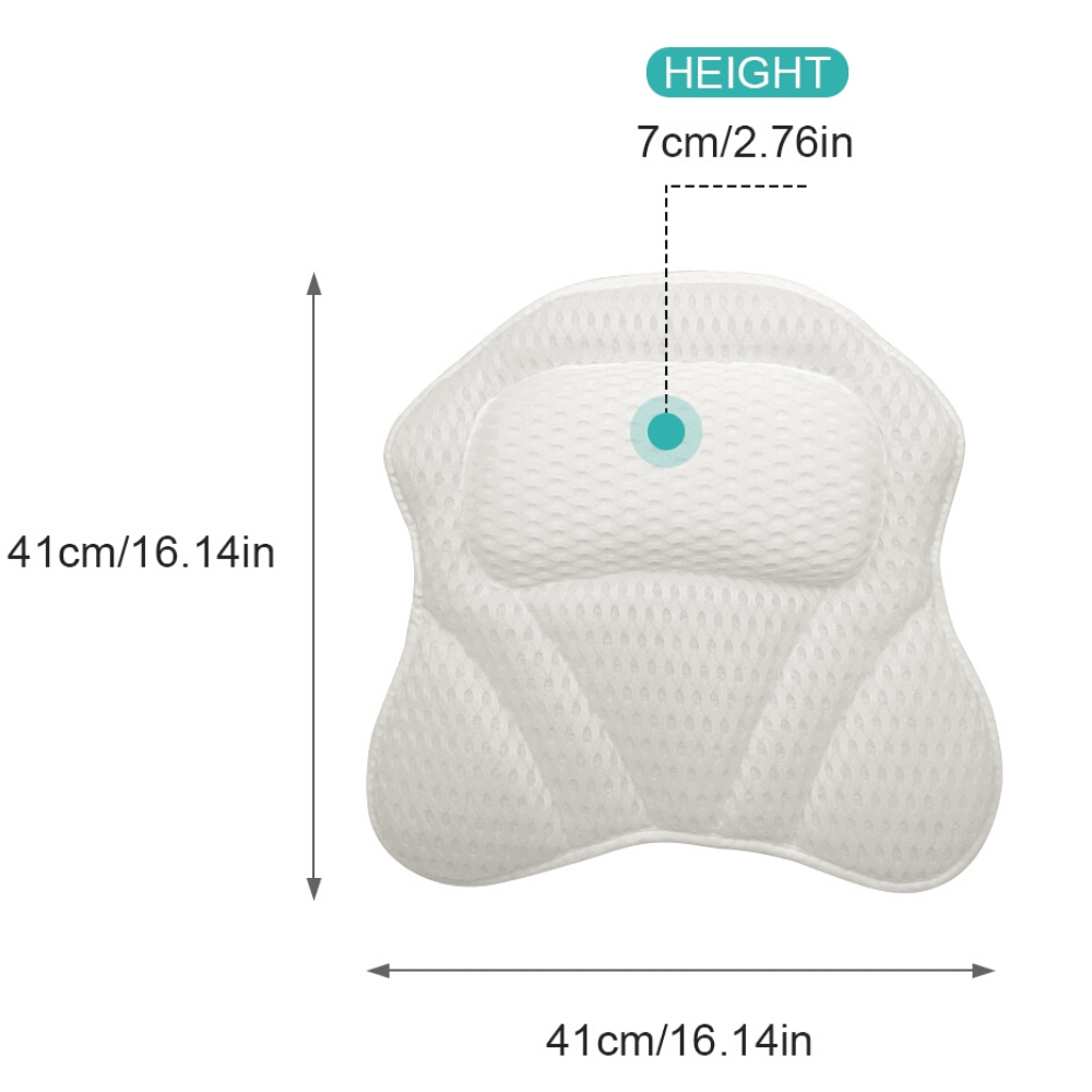 Big ergonomic shape bath pillow with 41 cm and soft foam for back support.