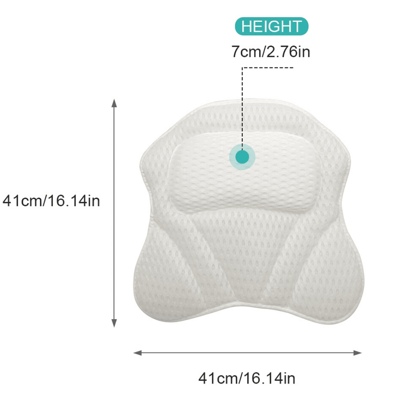 Big ergonomic shape bath pillow with 41 cm and soft foam for back support.