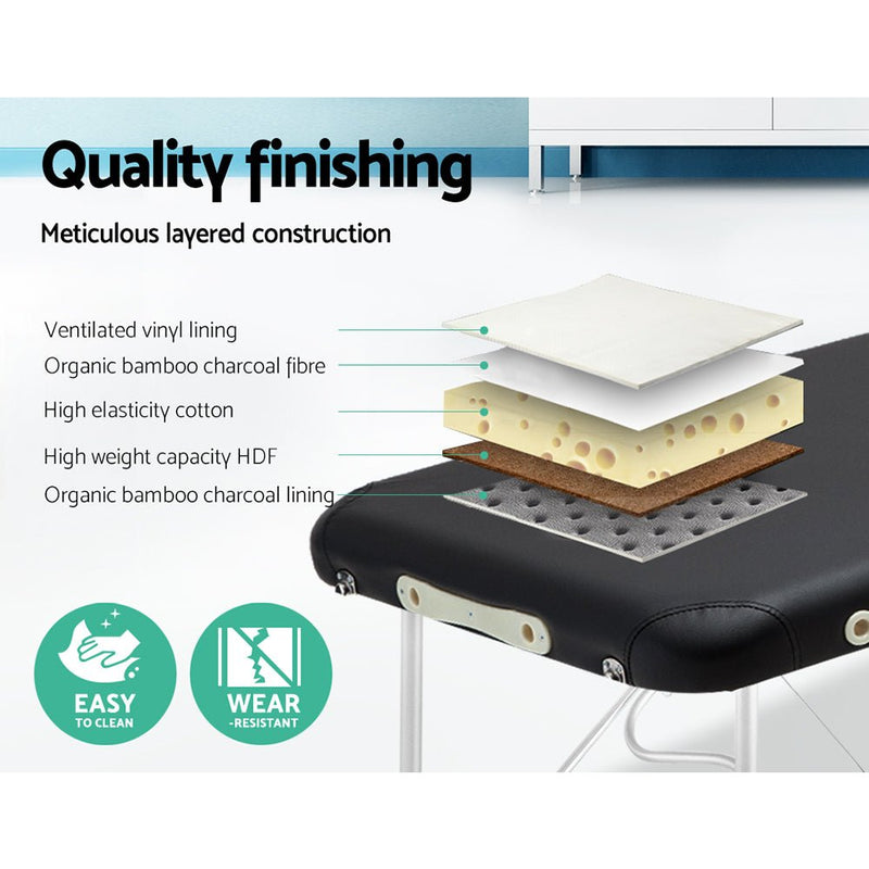 Zenses 2 Fold Portable Aluminium Massage Table  Black 55cm