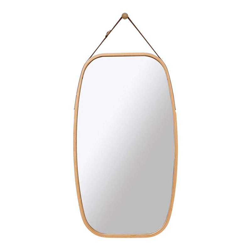Hanging Full Length Wall Mirror - Solid Bamboo Frame and Adjustable Leather Strap for Bathroom and Bedroom