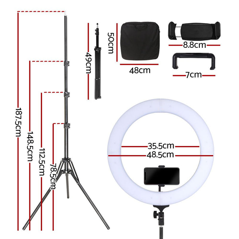 Embellir Ring Light 19" LED 5800LM Black With Stand Make Up Studio Video