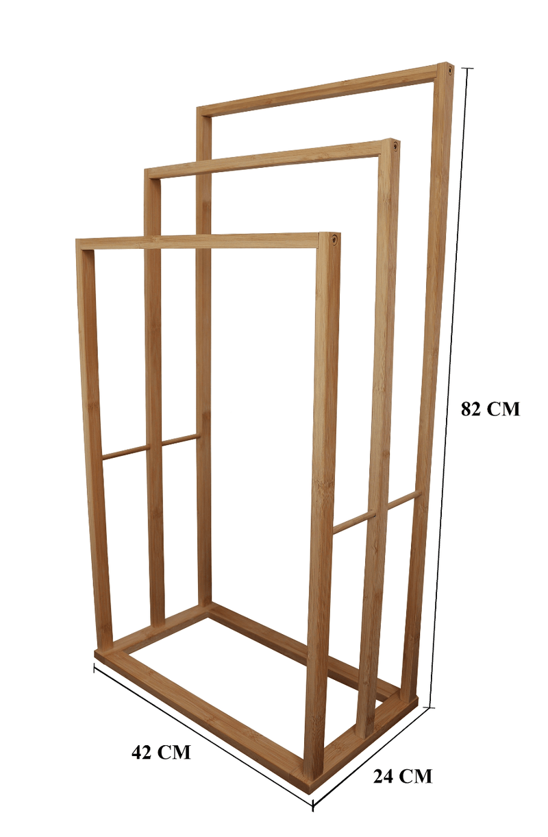 Bamboo Towel Bar Holder Rack 3-Tier Freestanding for Bathroom and Bedroom