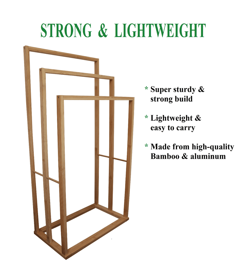 Bamboo Towel Bar Holder Rack 3-Tier Freestanding for Bathroom and Bedroom