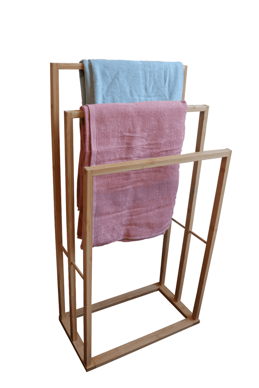 Bamboo Towel Bar Holder Rack 3-Tier Freestanding for Bathroom and Bedroom