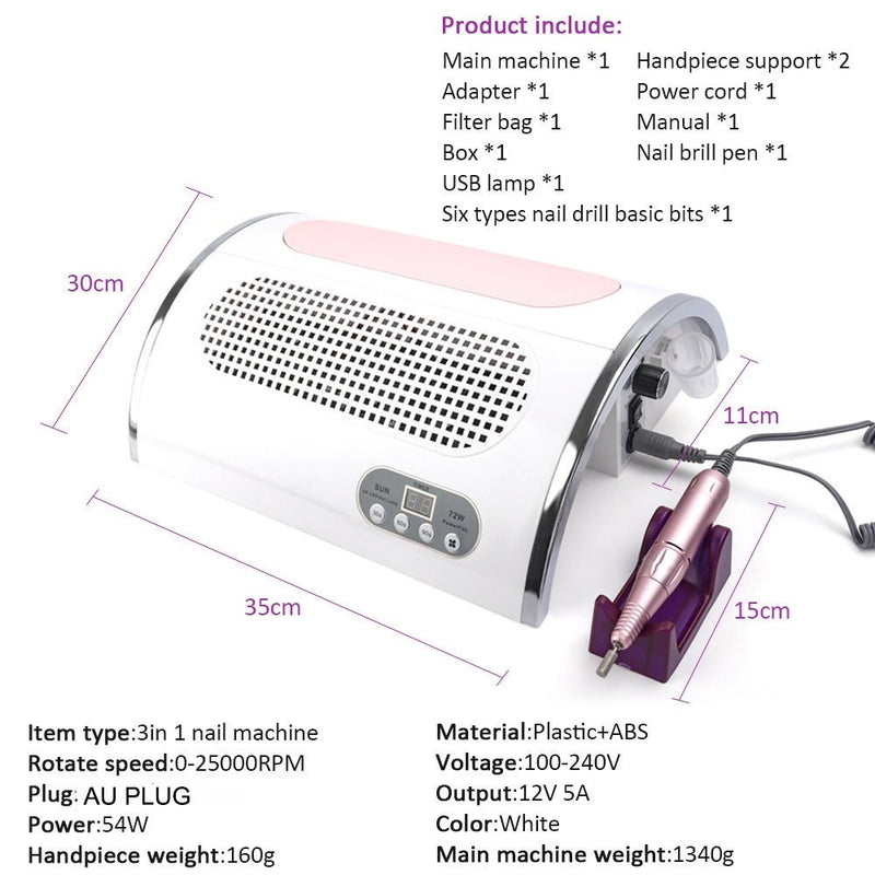 Multifunction Nail Drill Art Salon Nail Lamp Nail Vacuum Cleaner Nail Dust Collector Machine