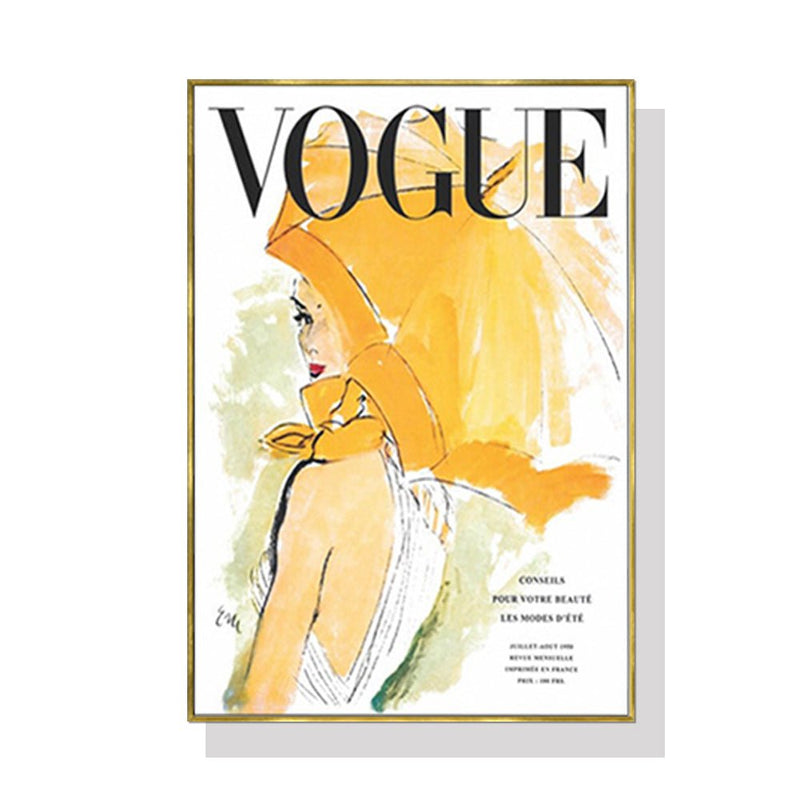 70cmx100cm Fashion Girl Gold Frame Canvas Wall Art