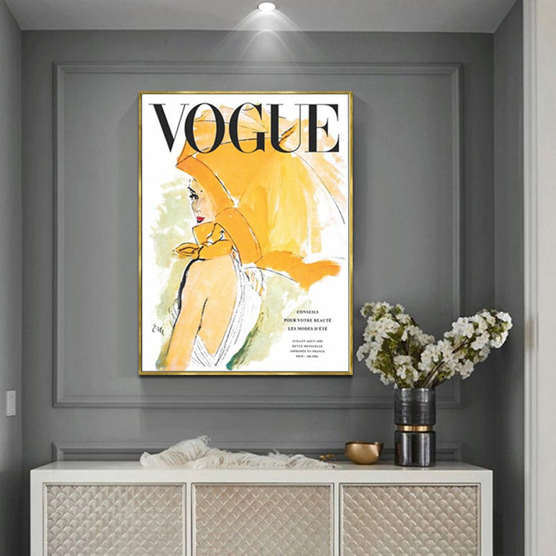 70cmx100cm Fashion Girl Gold Frame Canvas Wall Art