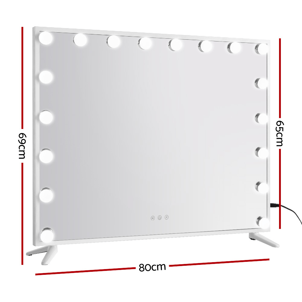 Large size hollywood vanity mirror featuring LED bulbs and touch on and off button. 