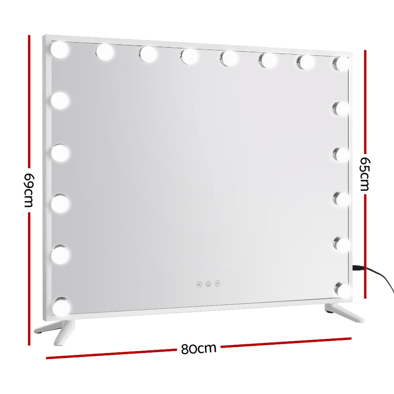 Large size hollywood vanity mirror featuring LED bulbs and touch on and off button. 